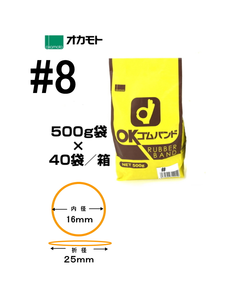 オカモト ゴムバンド＃８　　500g袋入ｘ４０袋/箱